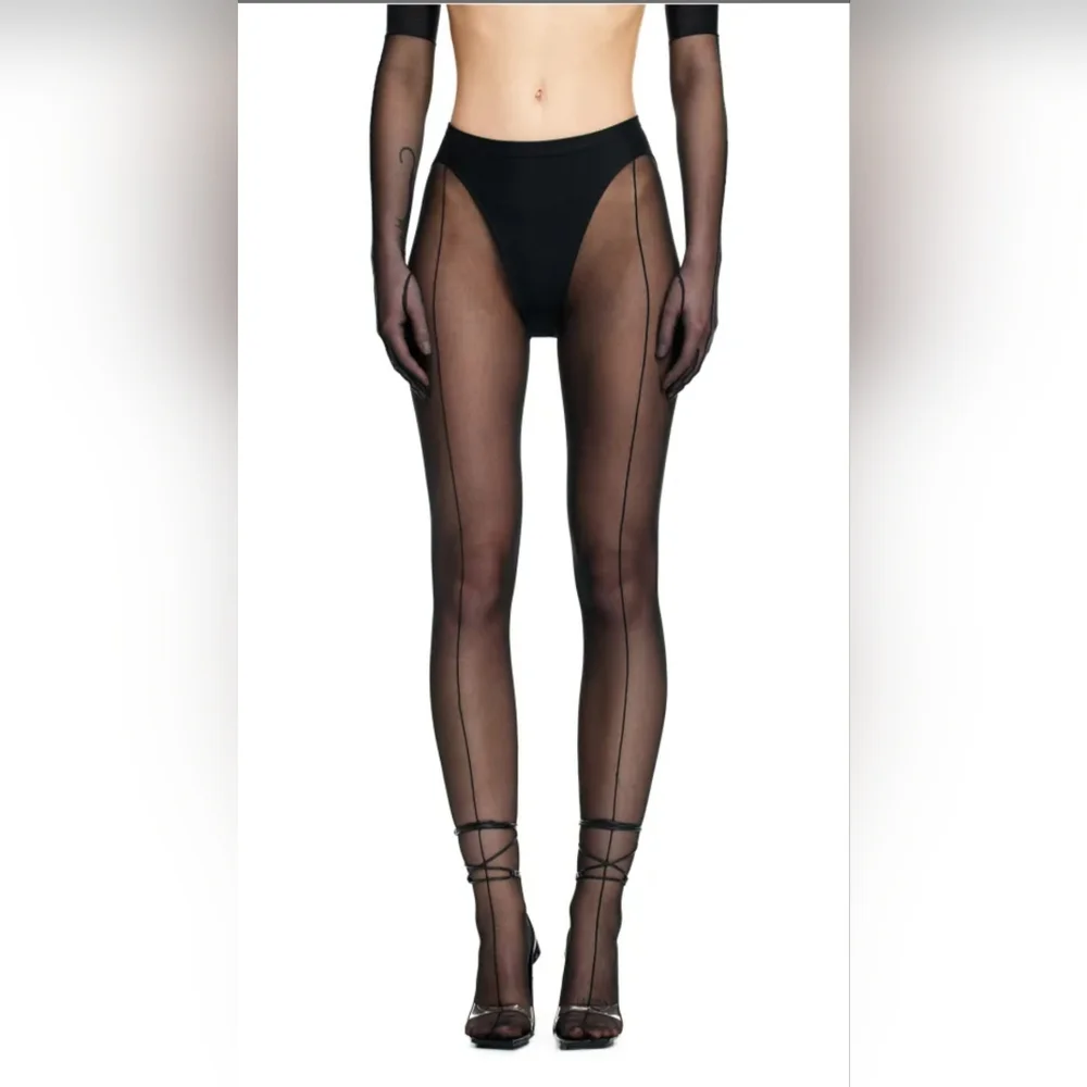 HM X Mugler 30 Denier Tights with Seams, H&M sz Small, NWT NIB
